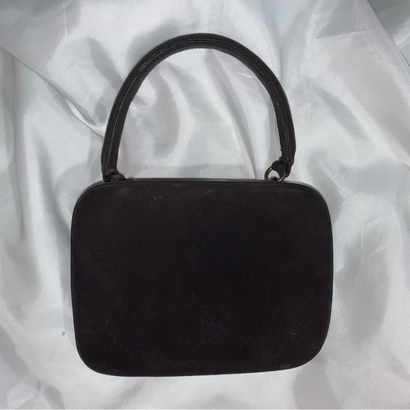 PRADA "zaffiro" blue-black SUEDED LEATHER top handle bag - Picture 4 of 12